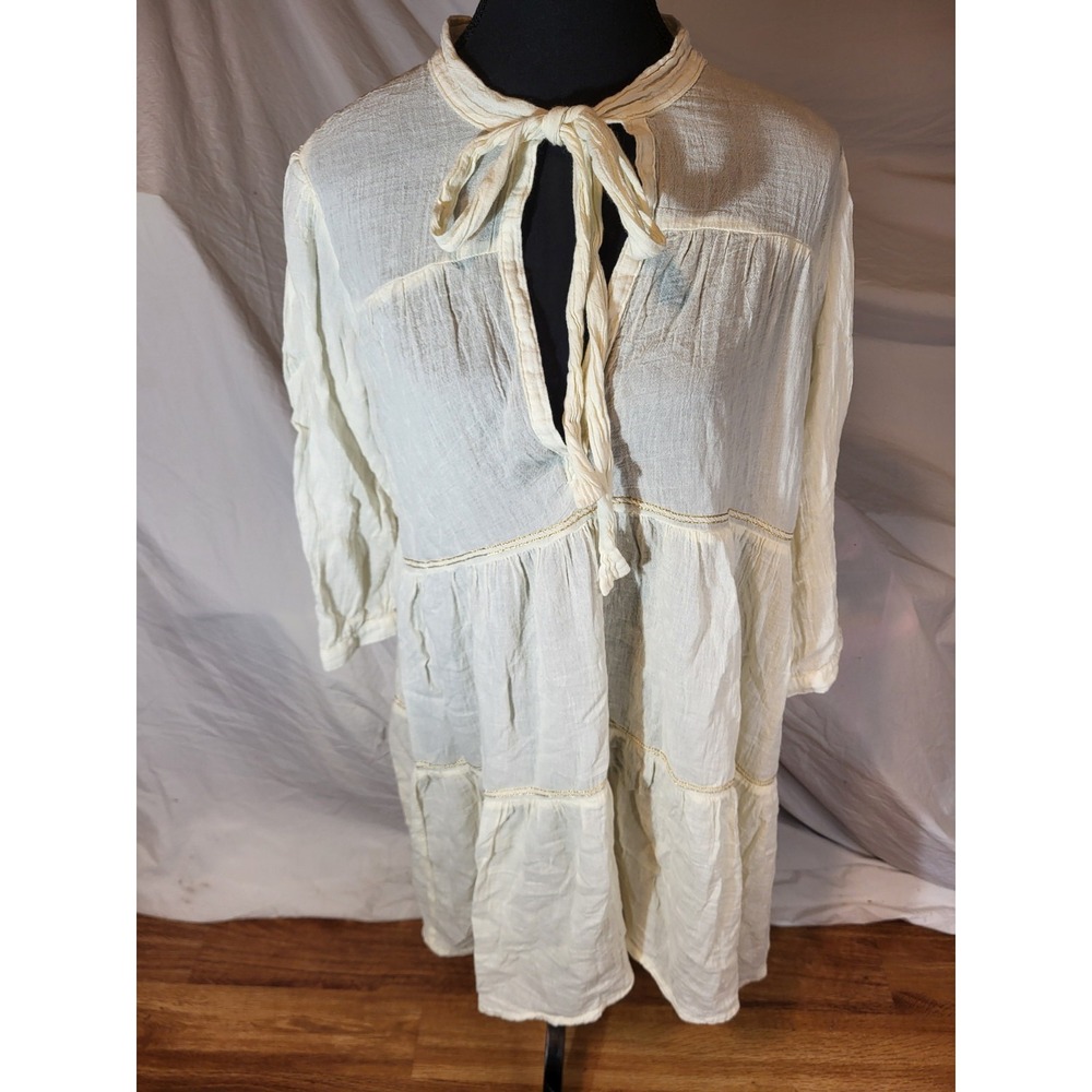 Honorine Giselle Dress Women Small Ivory  Gauze Boho Short V-Neck Beach Nautical